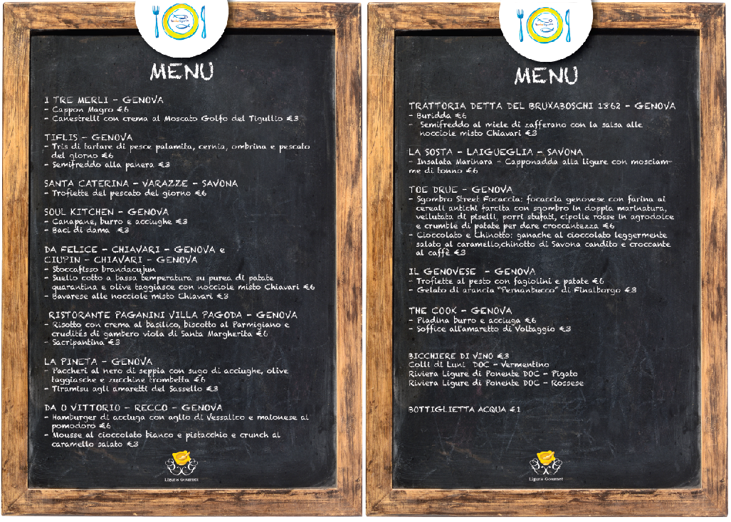 menu ristoranti
