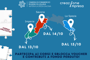 "Fare impresa: una guida pratica all'avvio" Nuova Edizione 2026 - Formati e accedi ai Voucher e ai Contributi  Iscriviti immagine con date e loghi iniziativa