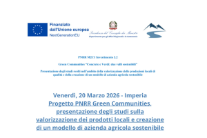Progetto PNRR Green Communities - Venerdì 20 marzo 2026 ore 10,30 ad Imperia presentazione “Concrete e Verdi: due valli sostenibili”